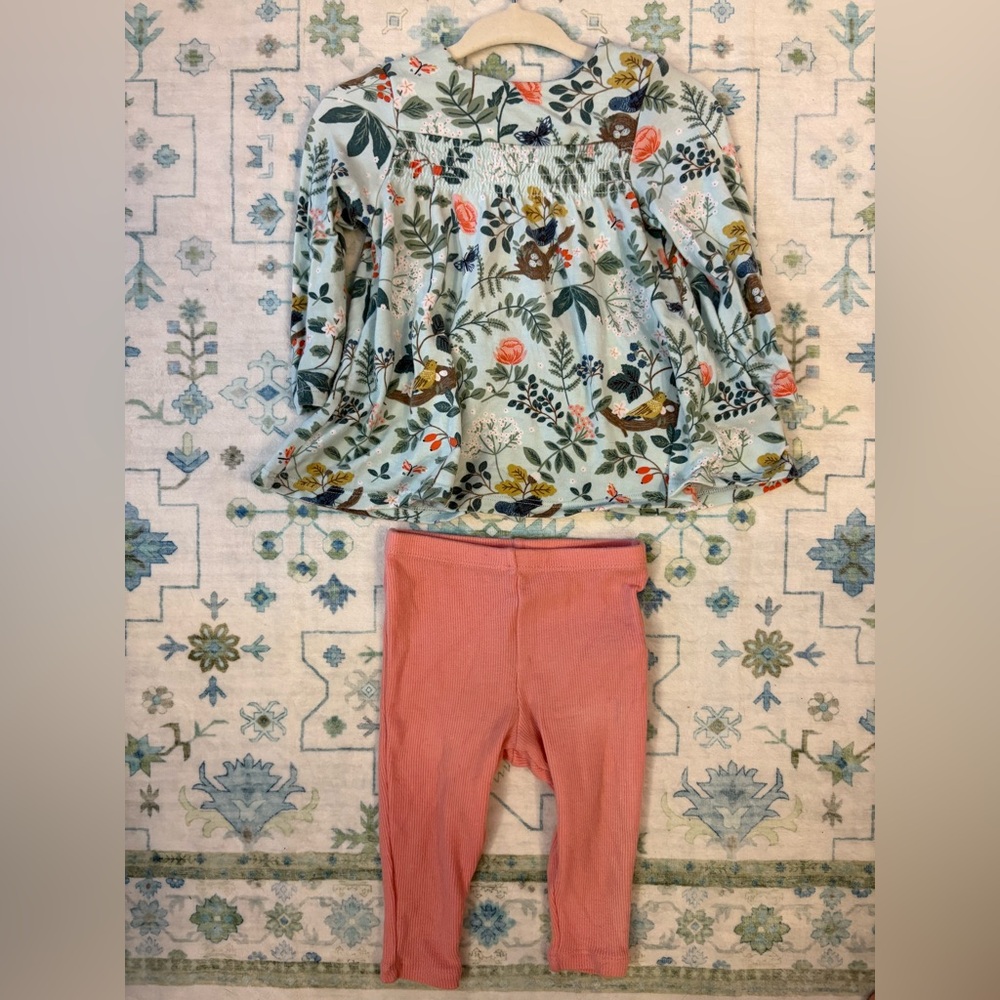 Angel Dear Floral Long Sleeve Top with Pink Leggings